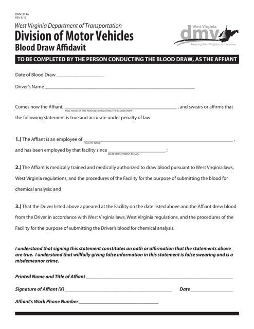 Form DMV-314A Blood Draw Affidavit - West Virginia