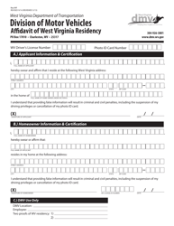 Form RES/AFF Affidavit of West Virginia Residency - West Virginia