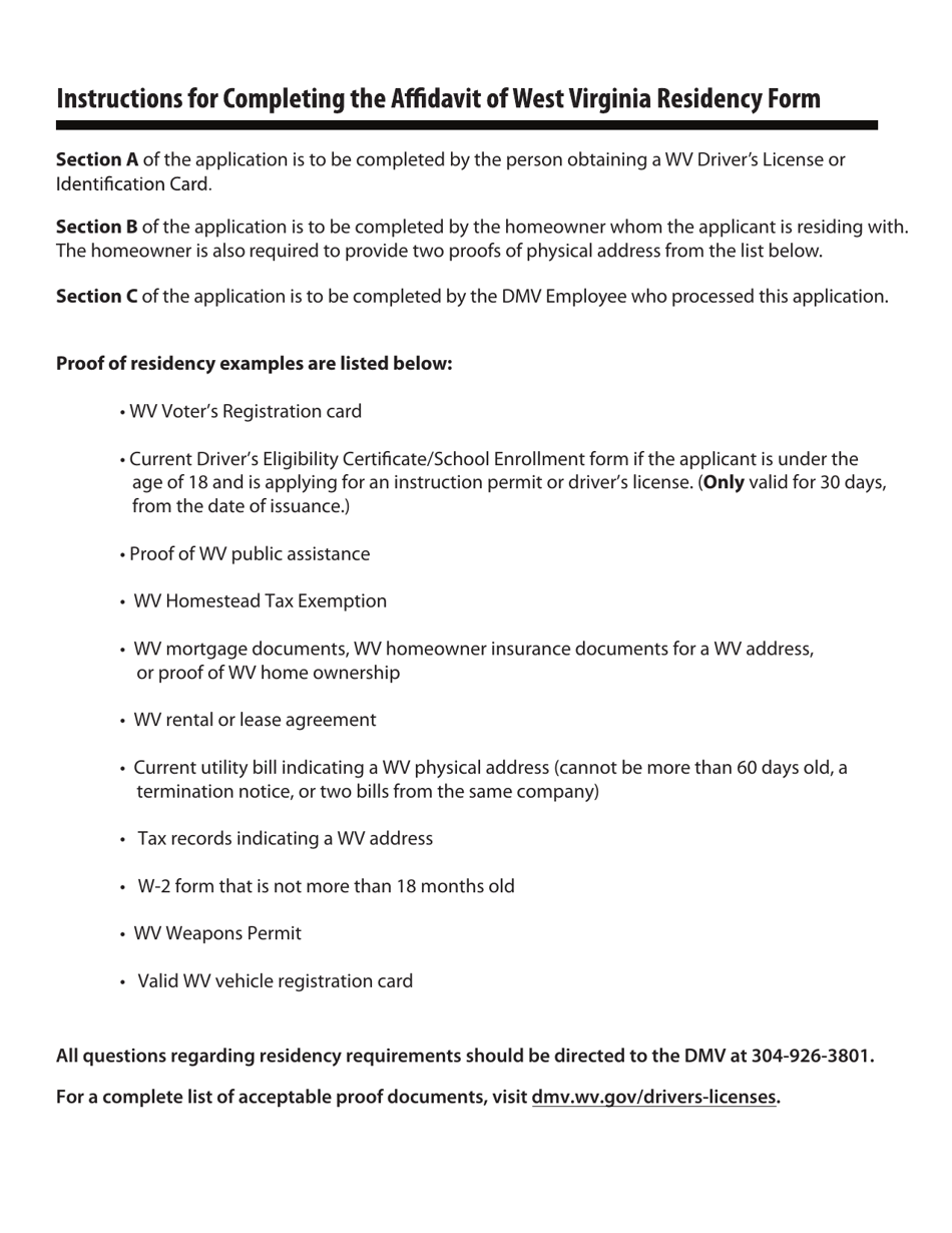 Form RES / AFF Affidavit of West Virginia Residency - West Virginia, Page 2
