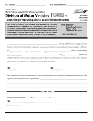 Form DMV-INS-1 Notarized Statement of unknowingly Operating a Motor Vehicle Without Insurance - West Virginia
