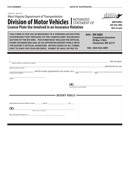 Form DMV-INS-4  Printable Pdf