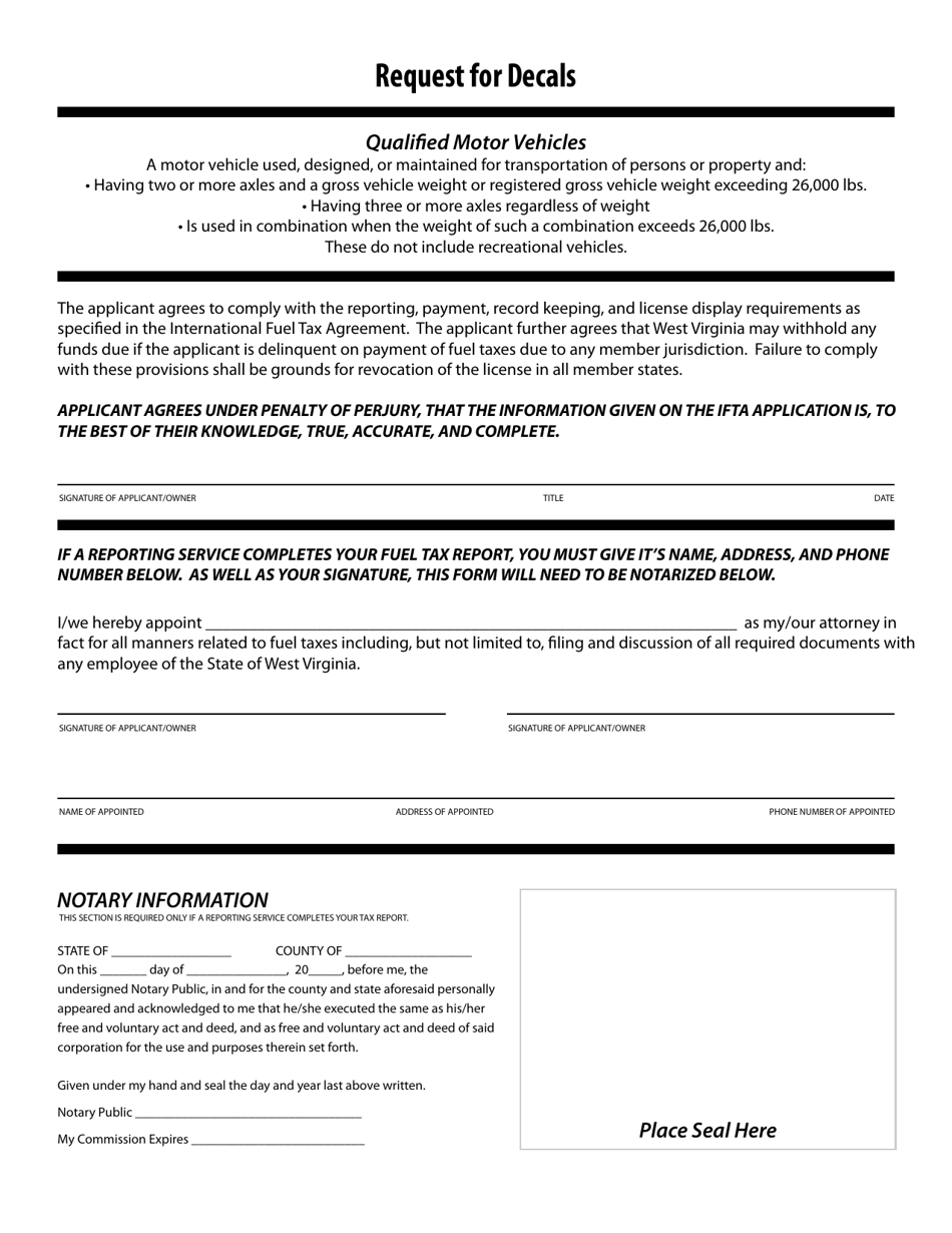 West Virginia Application for International Fuel Tax Agreement (Ifta ...