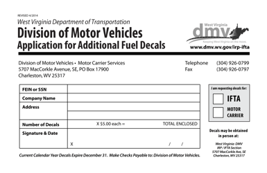 Document preview: Application for Additional Fuel Decals - West Virginia