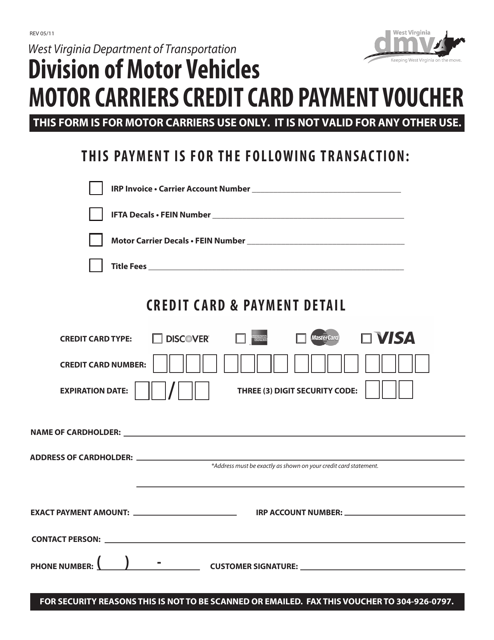Motor Carriers Credit Card Payment Voucher - West Virginia