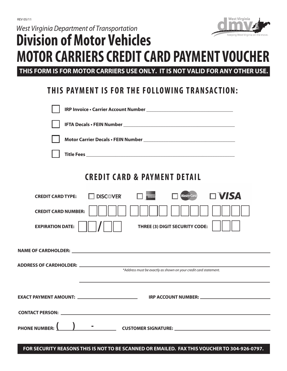 West Virginia Motor Carriers Credit Card Payment Voucher Fill Out