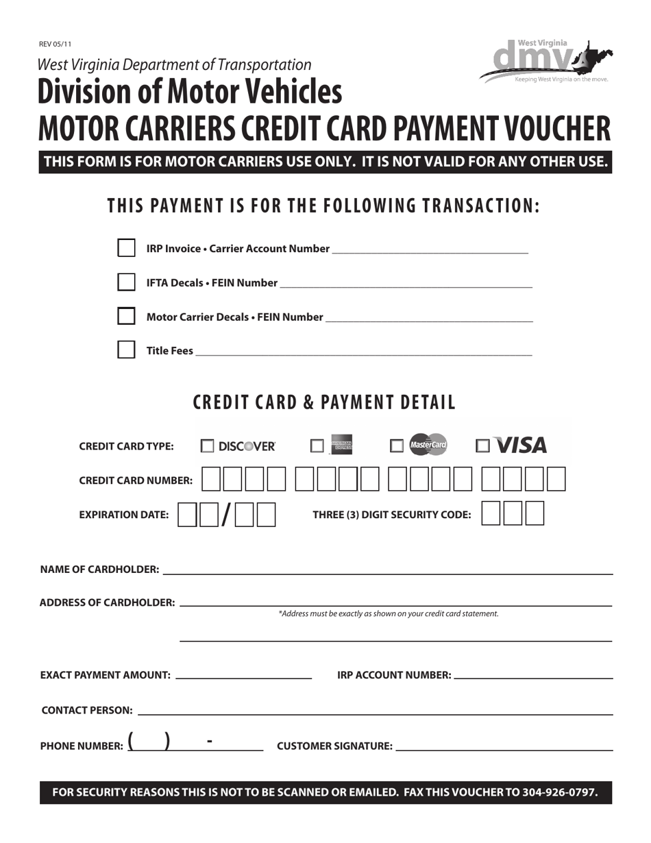 Motor Carriers Credit Card Payment Voucher - West Virginia, Page 1