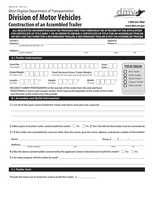 Form DMV-62-TR  Printable Pdf