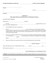 Form SCA-M336NP Affidavit Regarding Demand for Payment of Worthless Check - West Virginia
