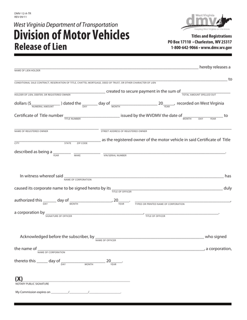 Form DMV-12-A-TR  Printable Pdf