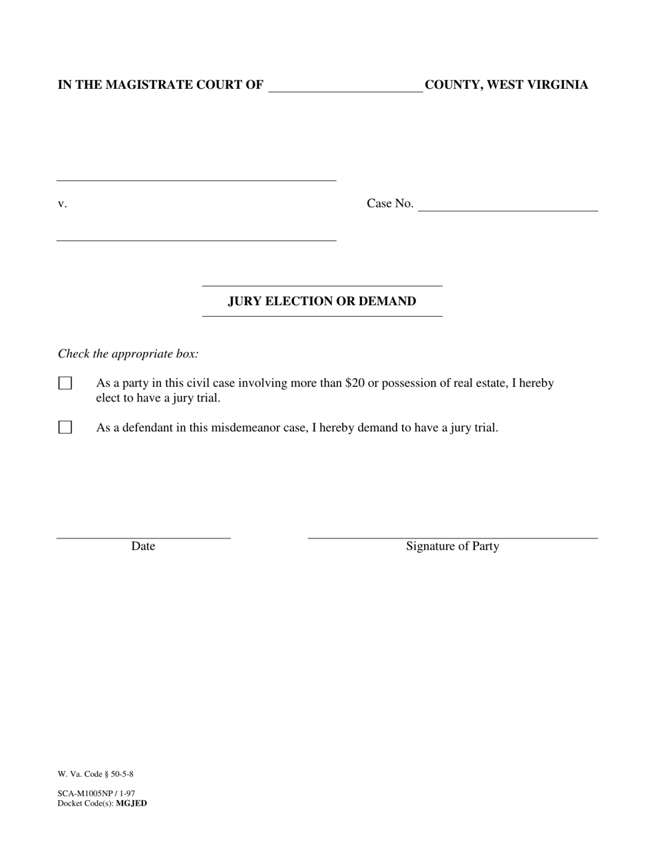 Form SCA-M1005NP Jury Election or Demand - West Virginia, Page 1