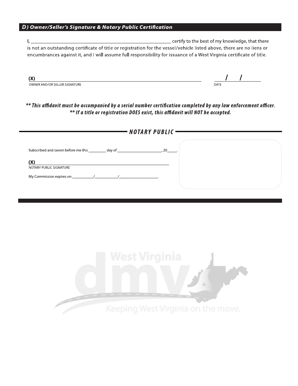 Form MB-12 / 13 Owner and Purchasing Affidavit - West Virginia, Page 2