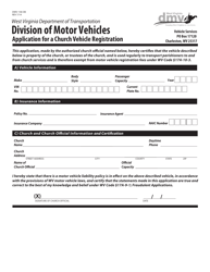 Document preview: Form DMV-158-OB Application for a Church Vehicle Registration - West Virginia