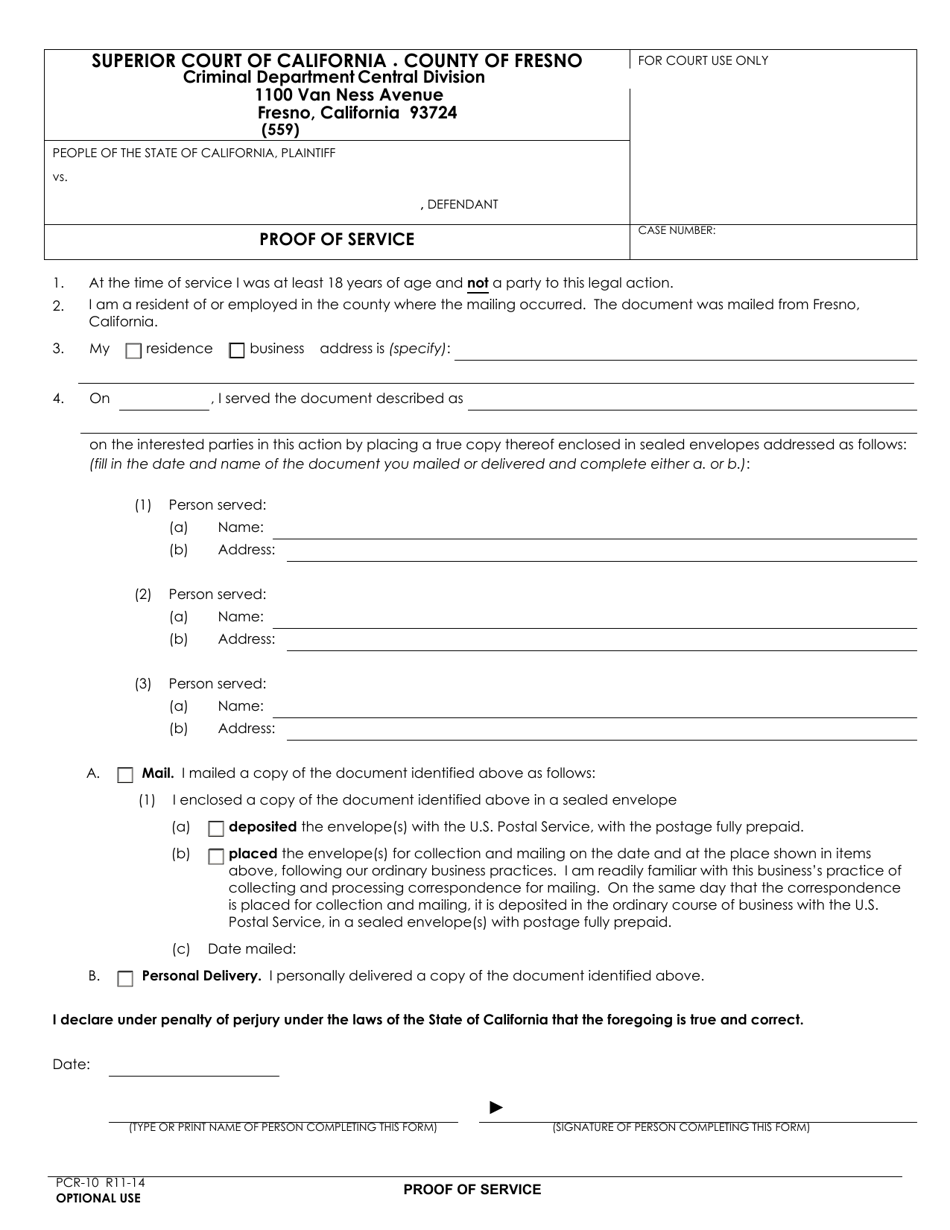 Form PCR-10 Proof of Service - County of Fresno, California, Page 1