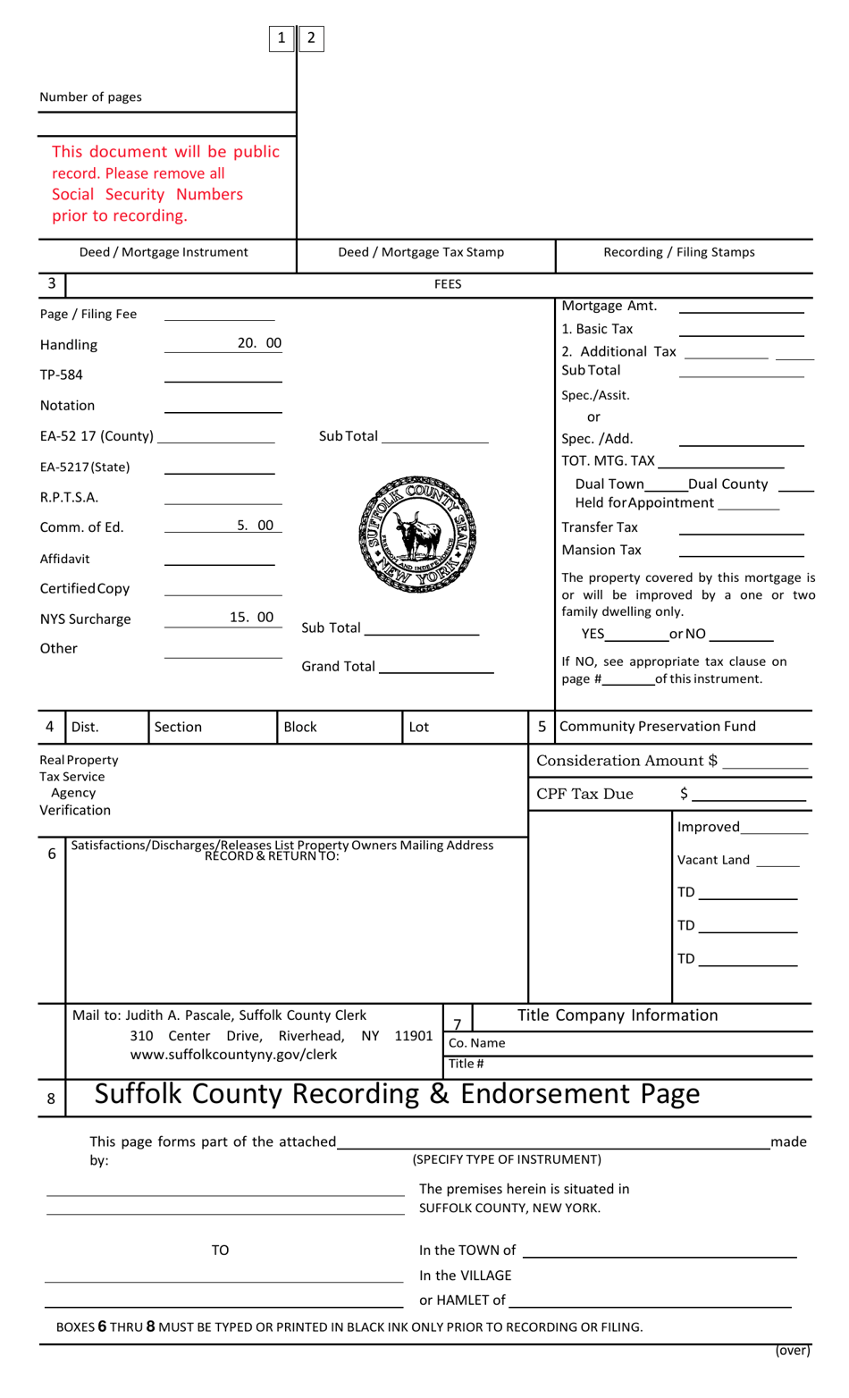 Suffolk County, New York Suffolk County Recording & Endorsement Page
