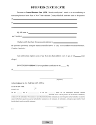 Form BC-1 &quot;Business Certificate&quot; - Suffolk County, New York