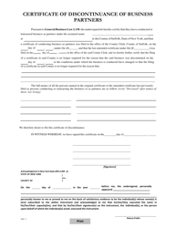 Form COD-5 &quot;Certificate of Discontinuance of Business Partners&quot; - Suffolk County, New York