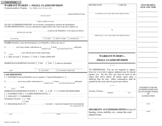 Document preview: Form DC-402 Warrant in Debt - Small Claims Division - Virginia