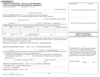 Form DC-404 Warrant in Detinue - Small Claims Division (Civil Claim for Specific Personal Property) - Virginia