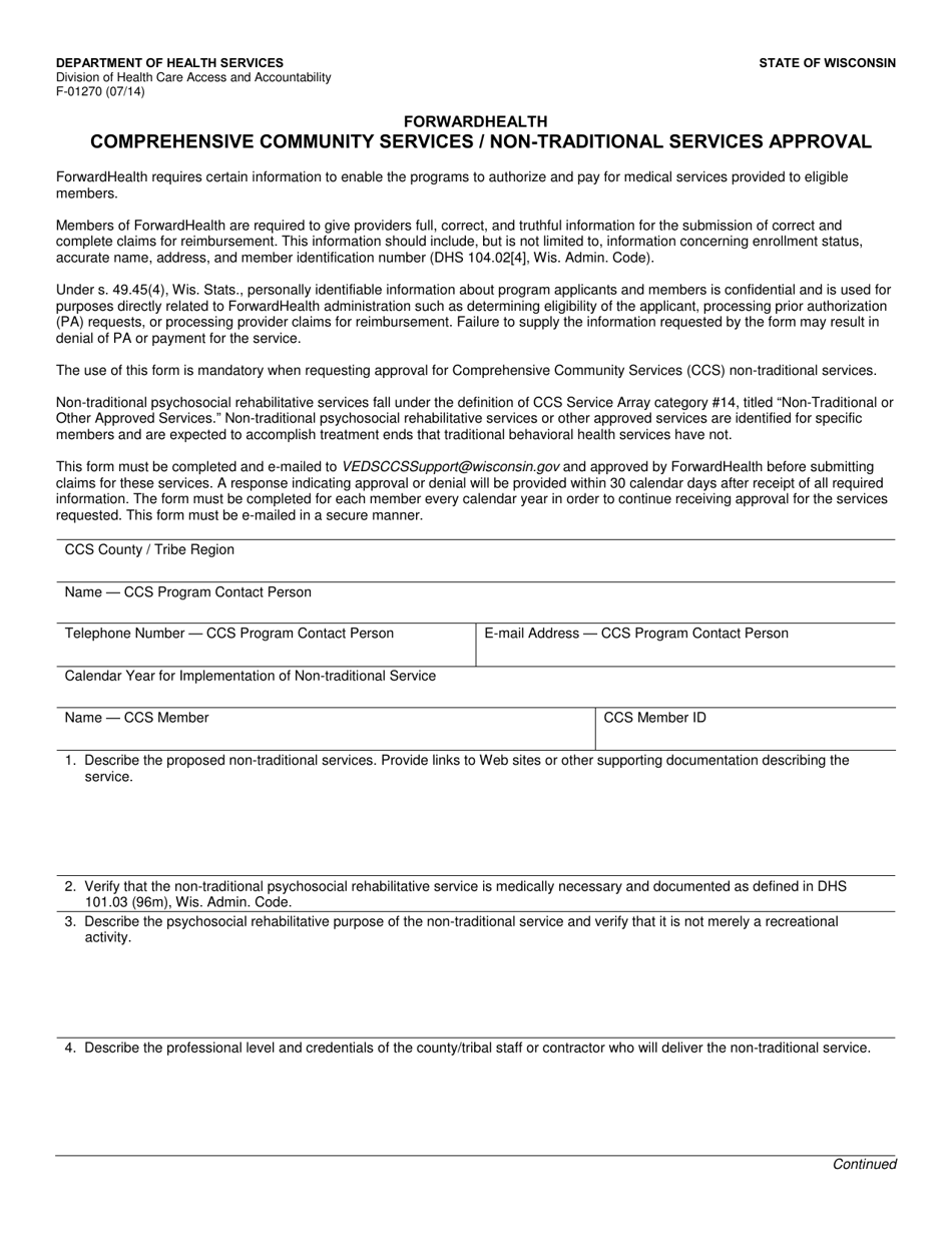 Form F-01270 Comprehensive Community Services / Non-traditional Services Approval - Wisconsin, Page 1