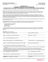 Document preview: Form F-11183 Designation of Alternate Prescriber for Restricted Medication Services - Pharmacy Services Lock-In Program - Wisconsin