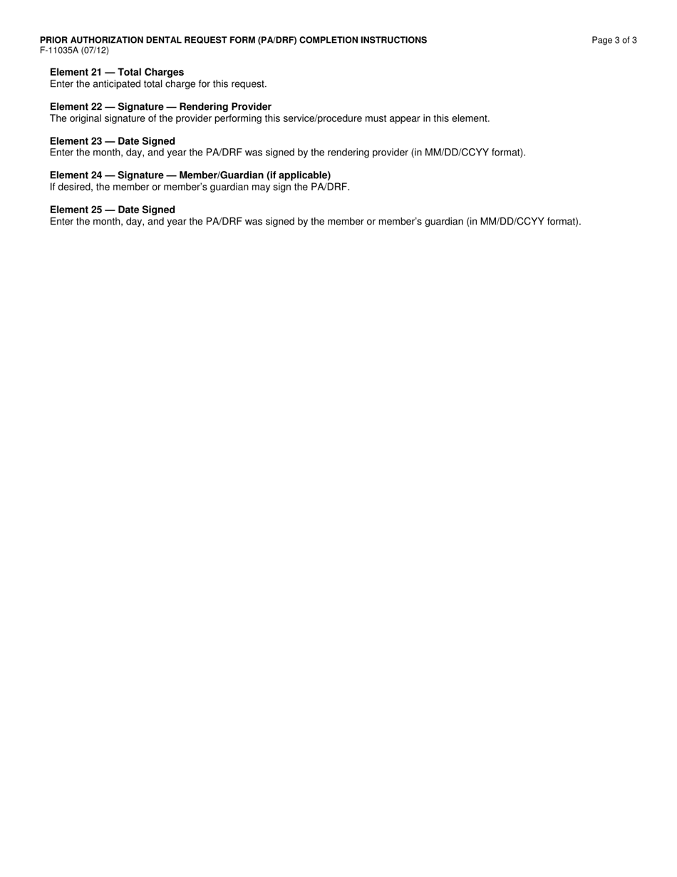 Instructions for Form F-11035 Prior Authorization Dental Request Form (Pa / Drf) - Wisconsin, Page 3