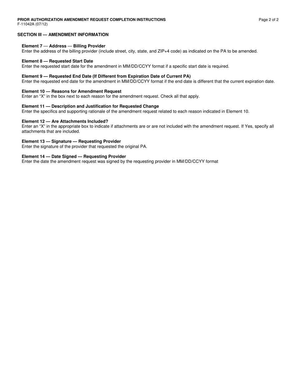 Instructions for Form F-11042 Prior Authorization Amendment Request - Wisconsin, Page 2