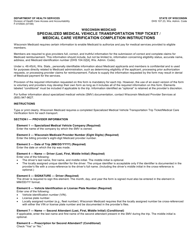 Document preview: Instructions for Form F-01050 Specialized Medical Vehicle Transportation Trip Ticket/Medical Care Verification - Wisconsin