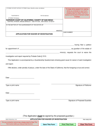 Document preview: Form PR-062 Application for Waiver of Investigation - County of San Diego, California