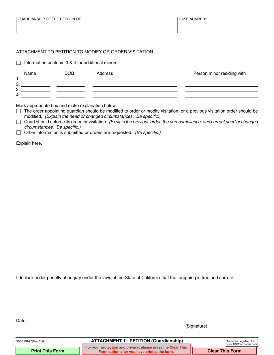Form PR-97 Attachment 1 Petition (Guardianship) - County of San Diego, California, Page 1