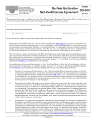 Document preview: Form DS-503 No FAA Notification Self-certification Agreement - City of San Diego, California