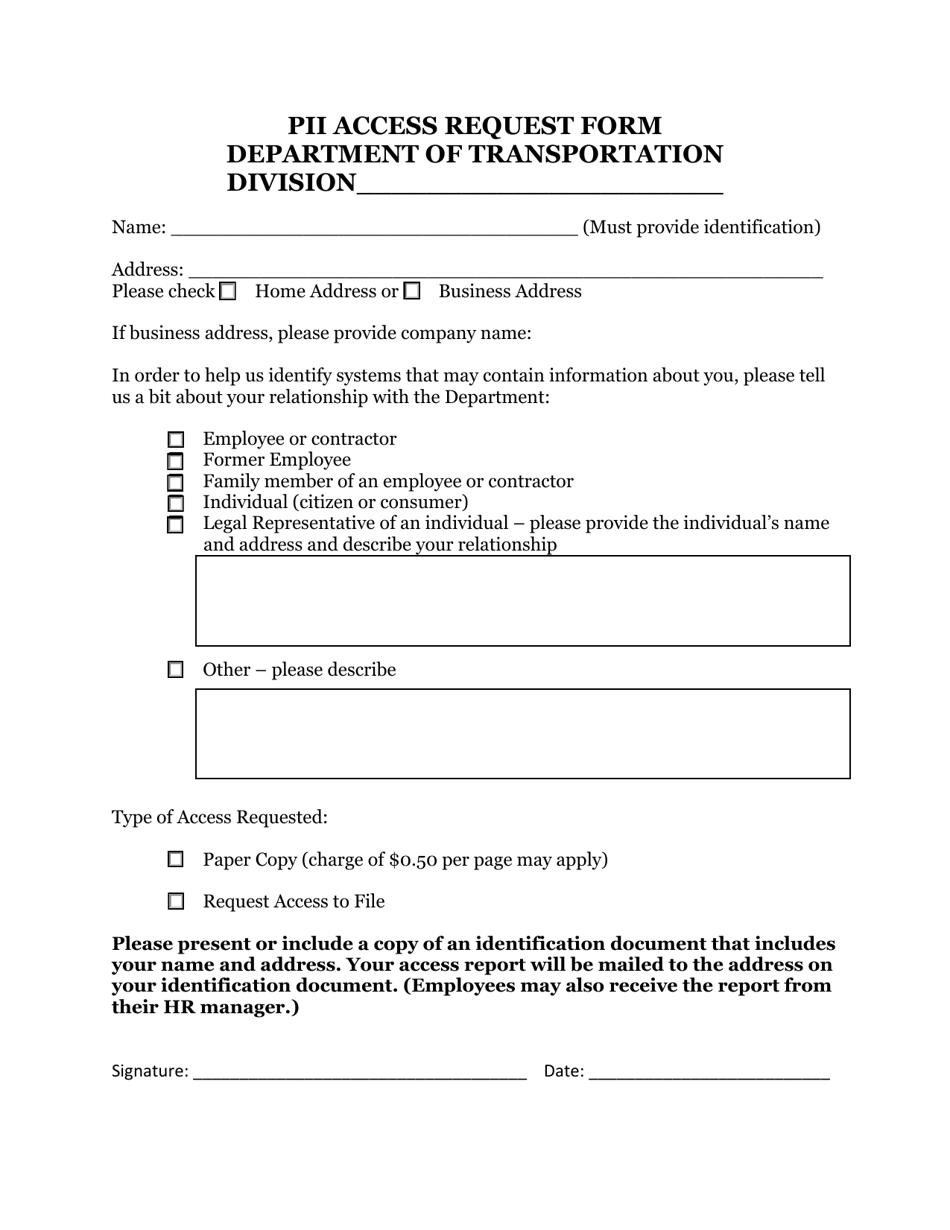 Pii Access Request Form - West Virginia, Page 1