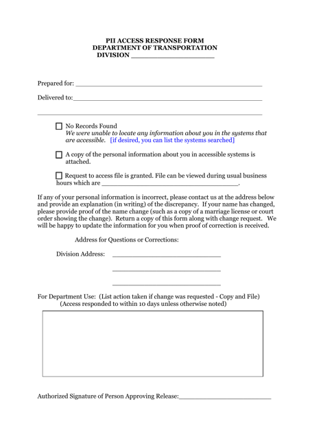 Pii Access Response Form - West Virginia Download Pdf