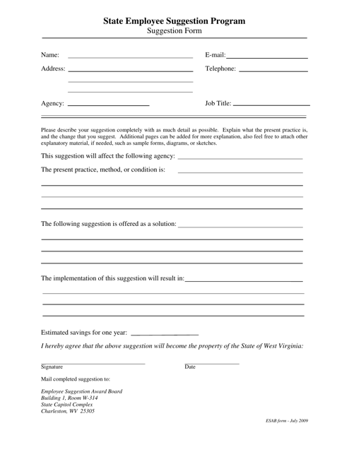 Suggestion Form - State Employee Suggestion Program - West Virginia Download Pdf
