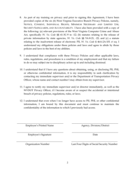 Acknowledgement of and Agreement to Protect Confidential Information - West Virginia, Page 2