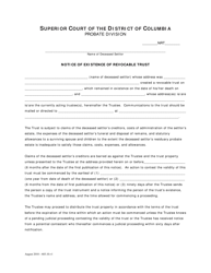 Document preview: Notice of Existence of Revocable Trust - Washington, D.C.