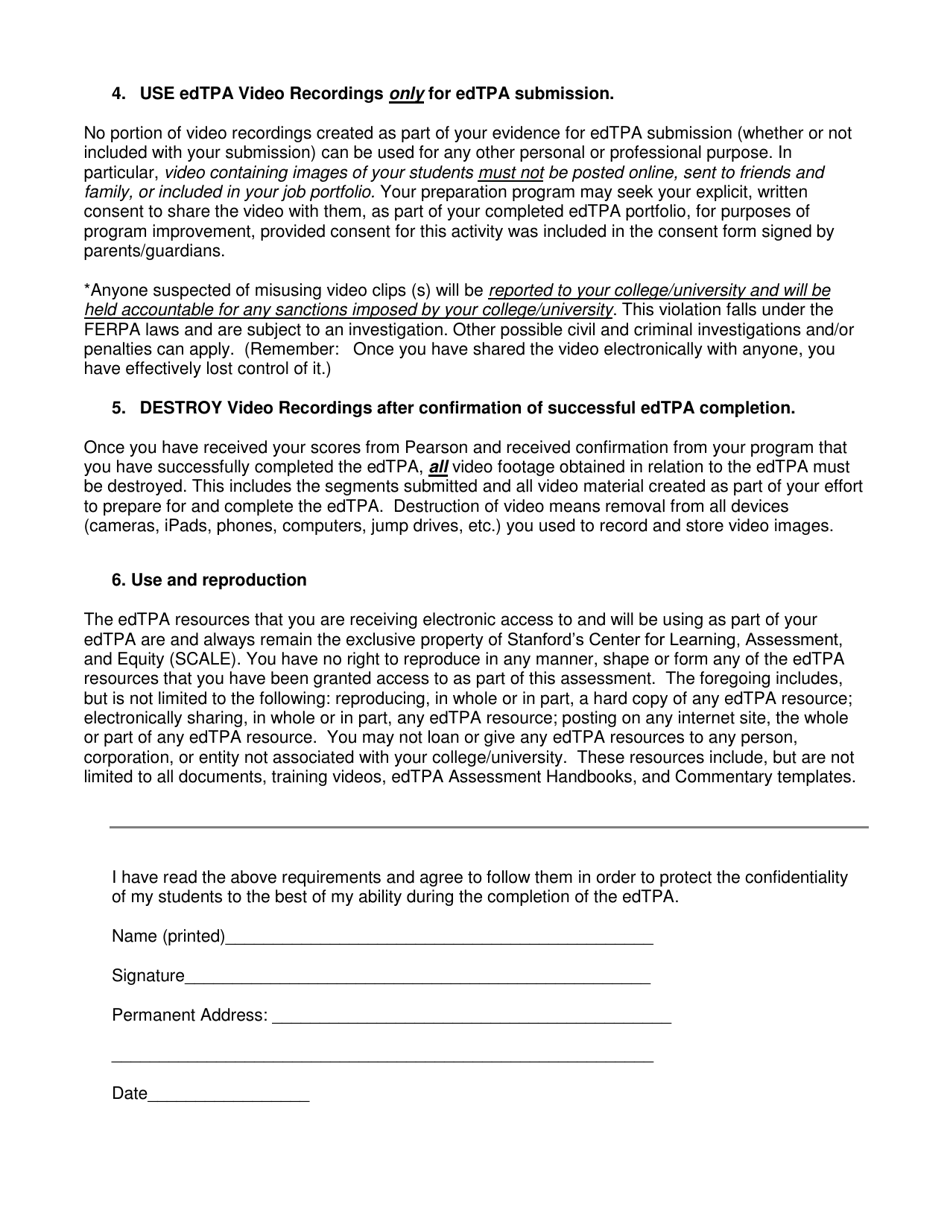 Teacher Candidate Edtpa Confidentiality Assurance Form - Wisconsin, Page 2