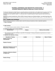 Document preview: Form F-45010C Training, Experience and Preceptor Attestation - C (Unsealed Radioactive Material Requiring a Written Directive) - Wisconsin