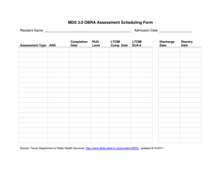 Document preview: Mds 3.0 Obra Assessment Scheduling Form - Texas