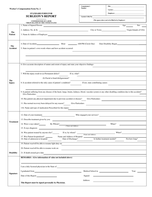 Form 2 Standard Form for Surgeon's Report - Virgin Islands