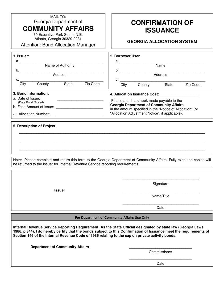 Confirmation of Issuance - Georgia (United States), Page 1