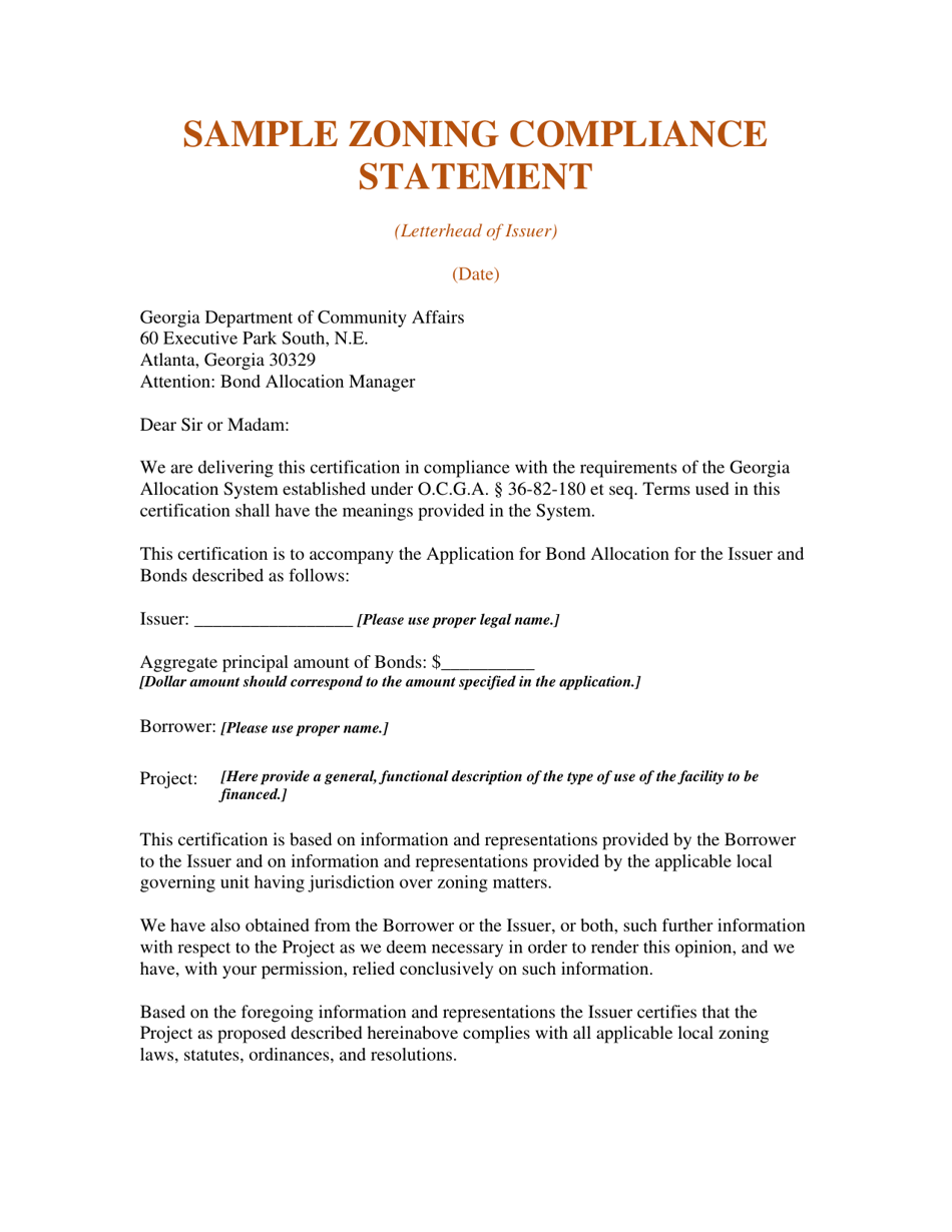 Sample Zoning Compliance Statement - Georgia (United States), Page 1
