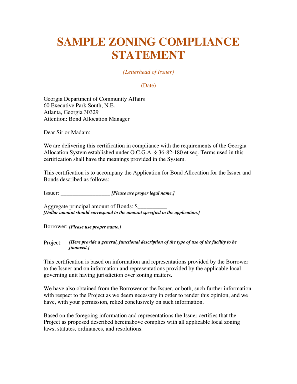 Gallery Detail: Georgia United States Sample Zoning Compliance Statement