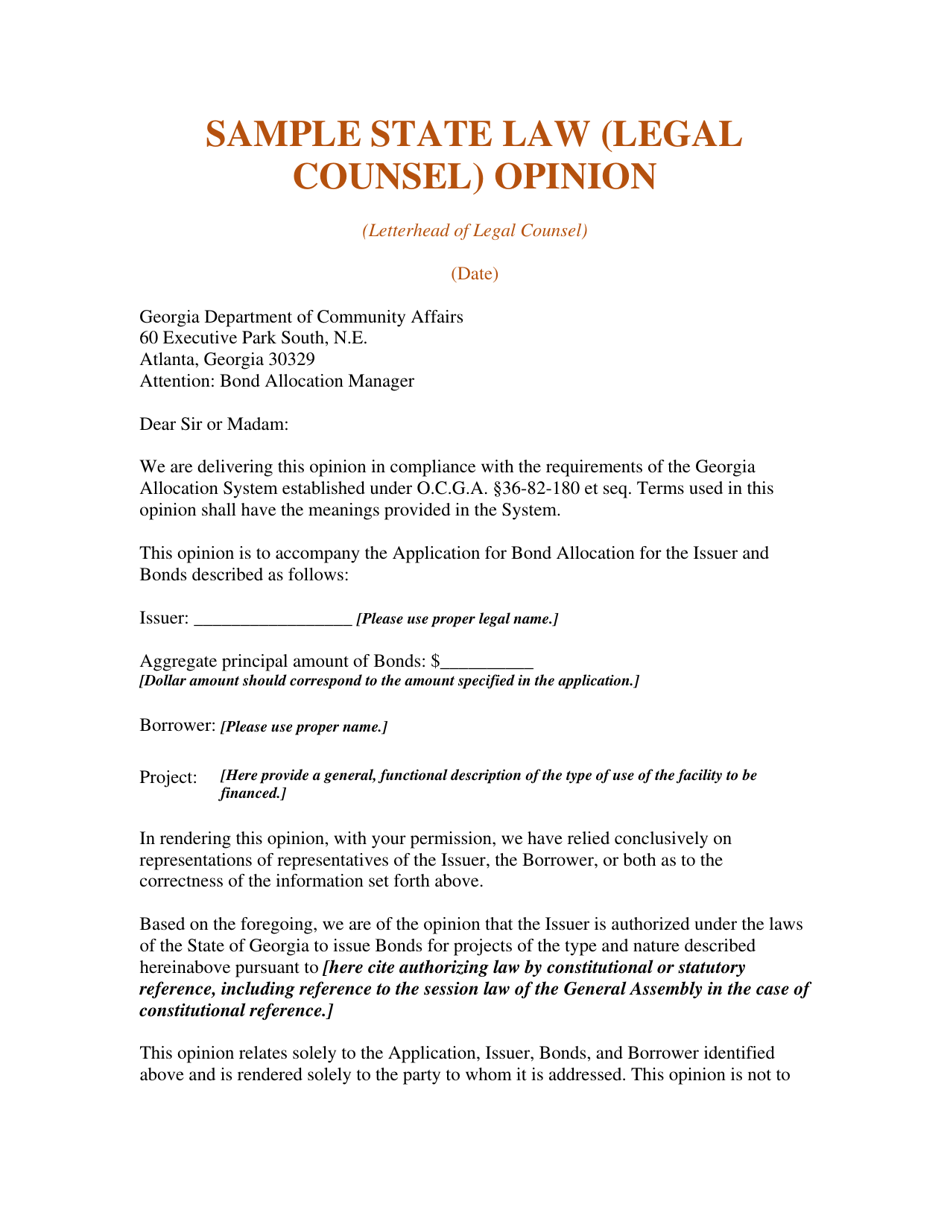 Sample State Law (Legal Counsel) Opinion - Georgia (United States), Page 1