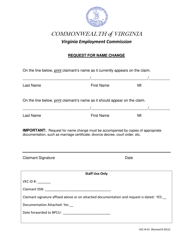Document preview: Form VEC-B-41 Request for Name Change - Virginia