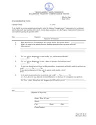 Document preview: Form VEC-B-14 Request for Physician's Certificate of Health - Virginia