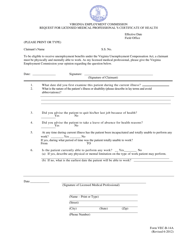 Document preview: Form VEC-B-14A Request for Licensed Medical Professional's Certificate of Health - Virginia
