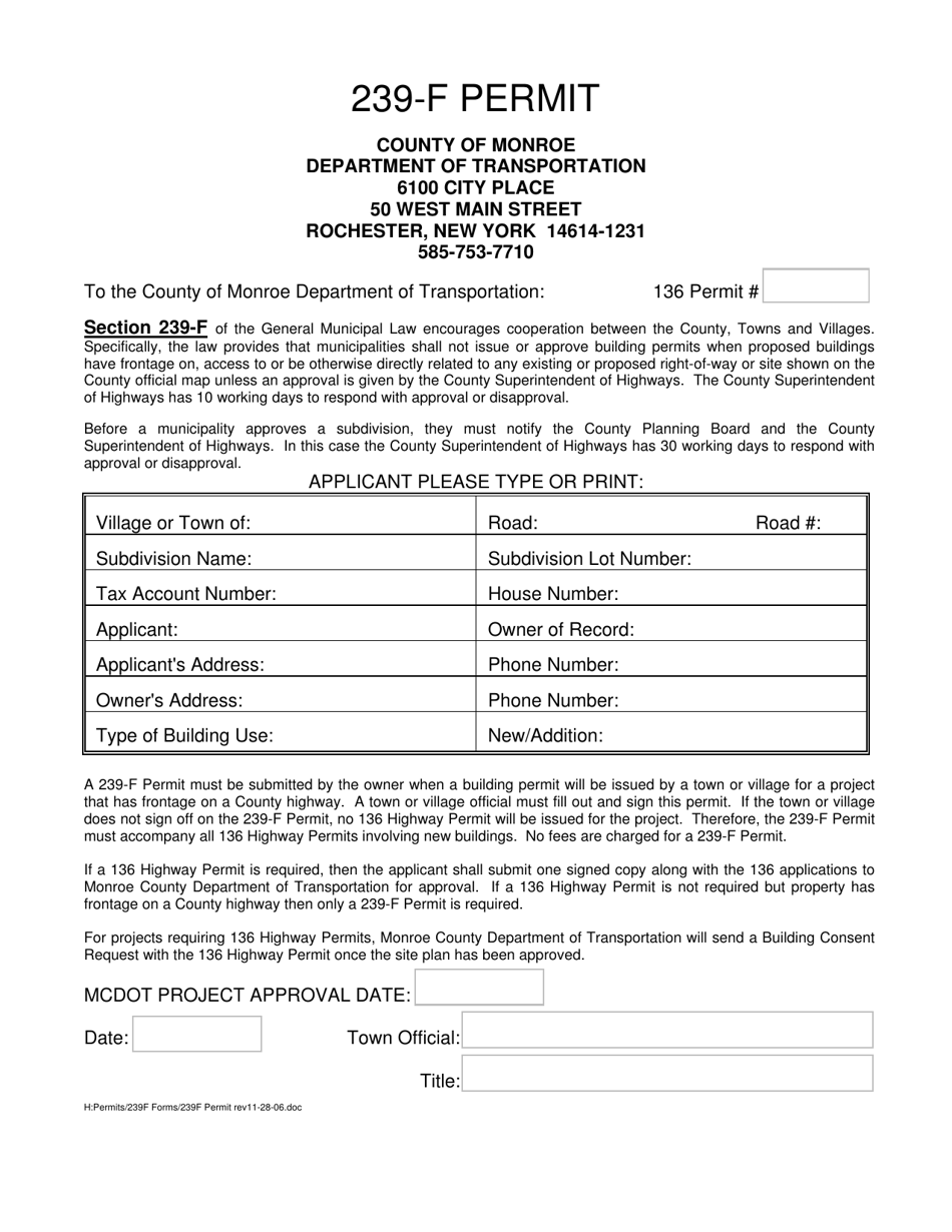 Monroe County, New York 239f Permit Fill Out, Sign Online and Download PDF Templateroller