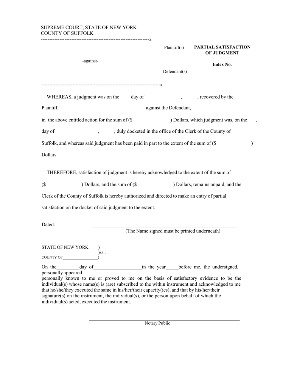 Partial Satisfaction of Judgment - County of Suffolk, New York, Page 1