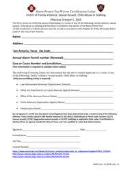 Document preview: SAPD Form 78-APFW Alarm Permit Fee Waiver Certification Letter - City of San Antonio, Texas