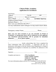 Document preview: SAPD Form 37-CPA Citizen Police Academy Application for Enrollment - City of San Antonio, Texas